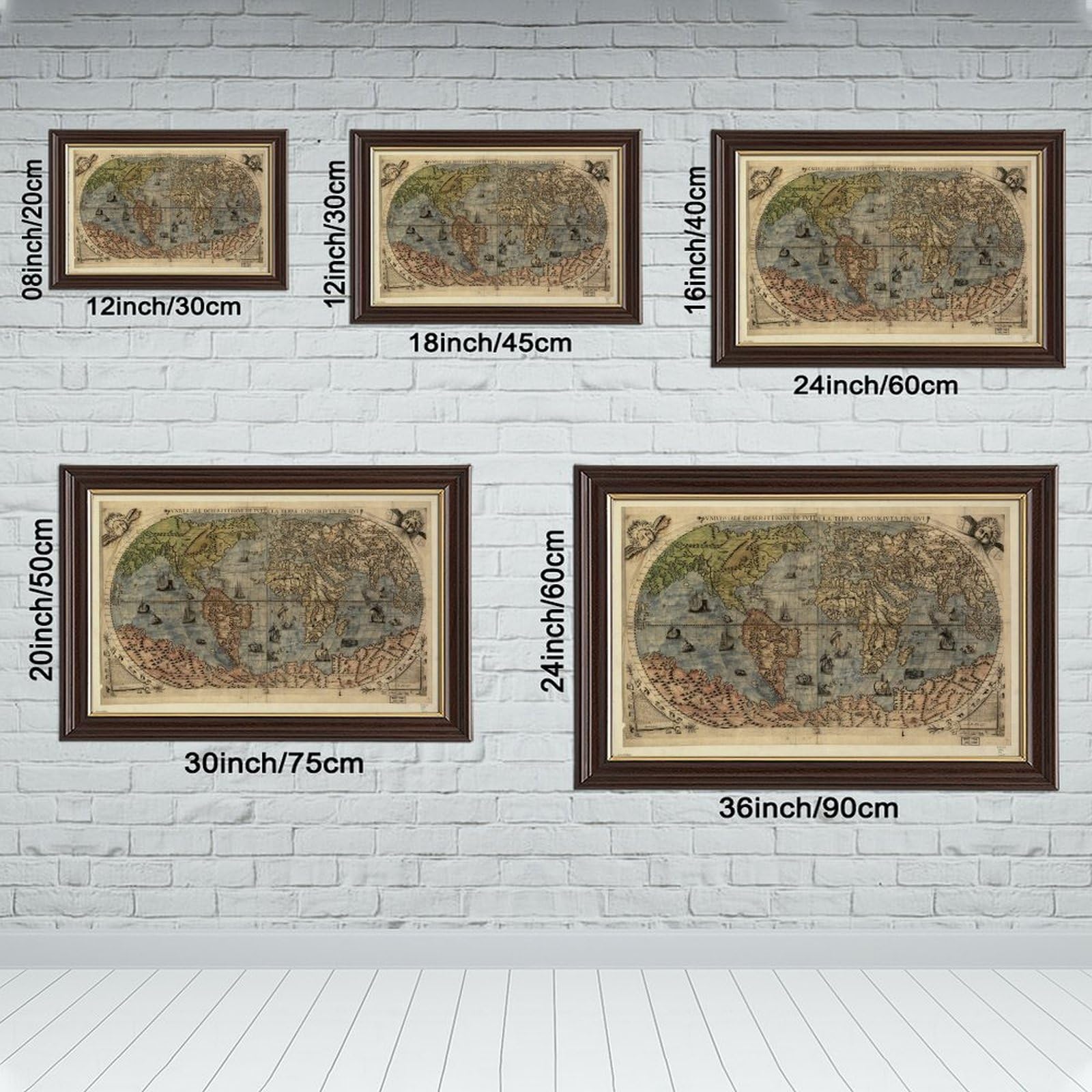 WCYB 1565 Bekannte Weltkarte und Amerika von Gastaldi Bertelli, Drucke, Poster, Leinwand, Dekoration, Gemälde, Wandkunst für Büro, Wohnzimmer, Aufhängerahmen, 30,5 cm L