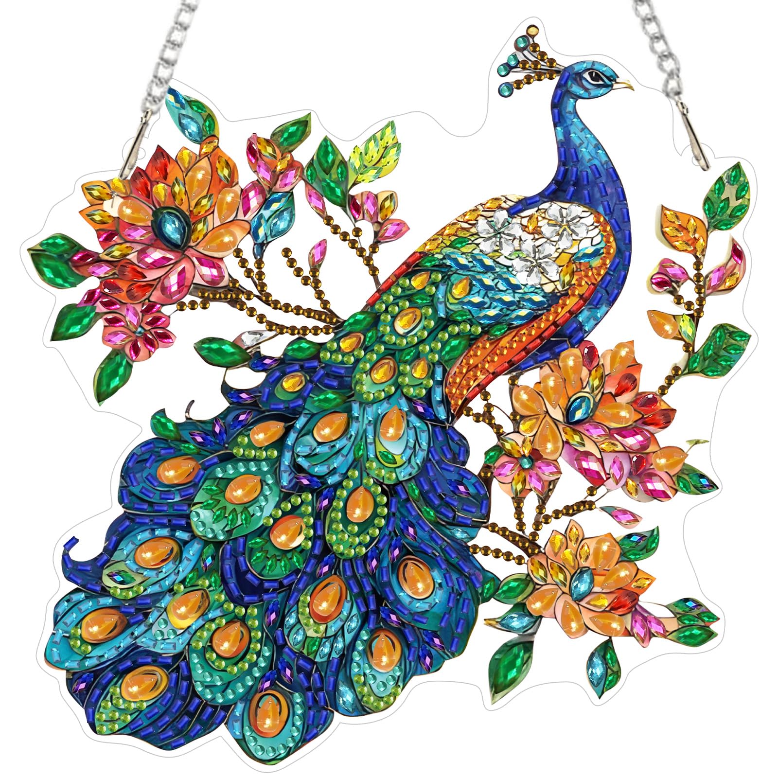 MEIYUDA Hanging Diamond Art Kits Adults Peacock Flower, Special Shaped Crystal Rhinestone Suncatcher, 5D Diamond Art for Adults Beginners Kids DIY Kits, Window Hanging Ornament — image 1