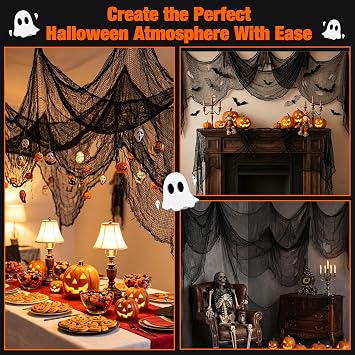Halatool 6 Pcs Creepy Cloth, 30 x 72 Inch Black Cheesecloth Halloween Decor