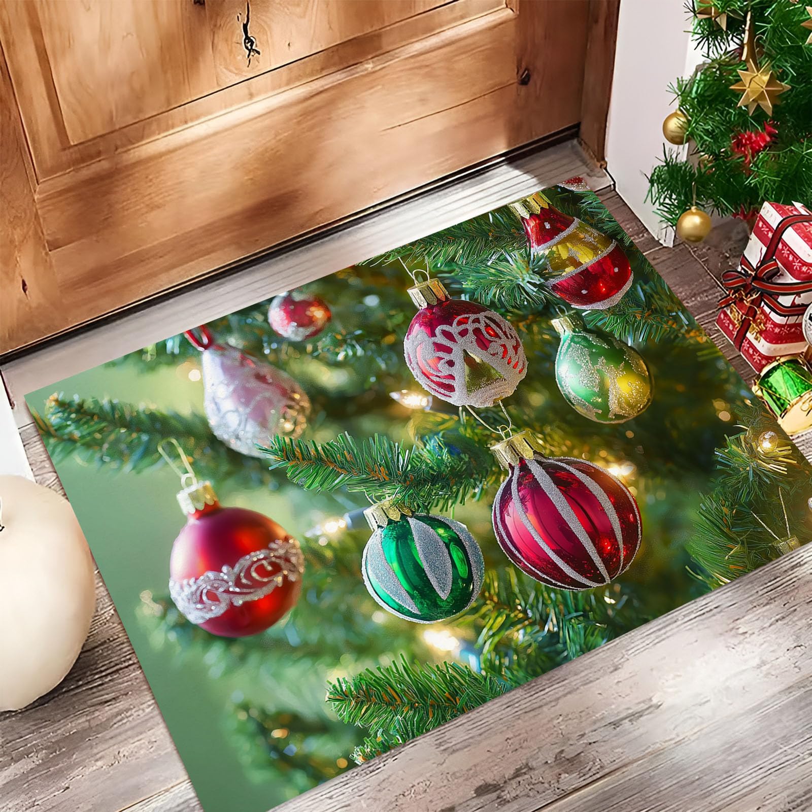 Tapis de sol antidérapant et absorbant 90x150 cm pour entrée propre à Noël