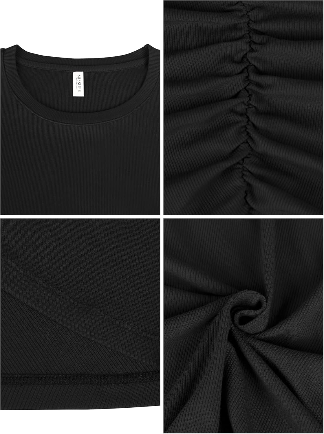 Missufe Women's Round Neck Sleeveless Tulip Hem Ruched Bodycon Summer Casual Tank Short Dress - Image 6