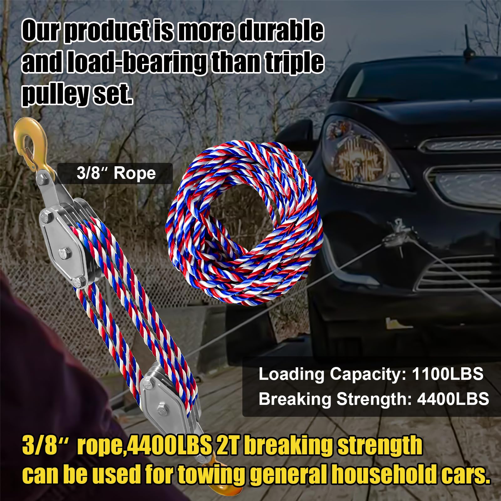 FITHOIST Colorful Block And Tackle 2200 Lbs, 4400 LBS