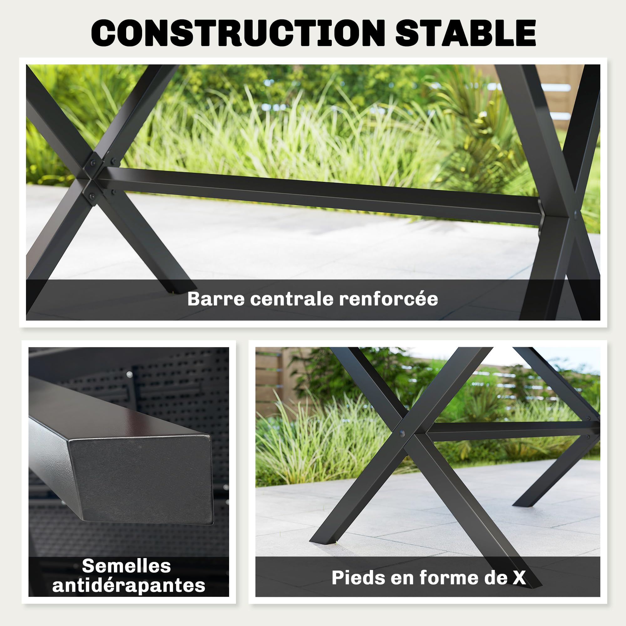 Outsunny Table de Jardin Rectangulaire 4-6 Personnes 150x90x74 cm Noir