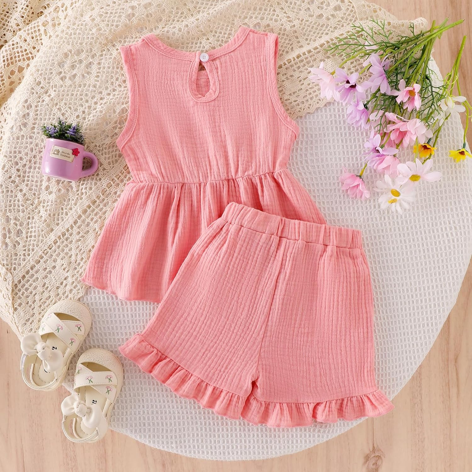 Baby Girl Clothes Toddler Summer Outfits Cute Bow Sleeveless Top and Ruffle Shorts 2pc Set 1-5 Years Old - Image 4