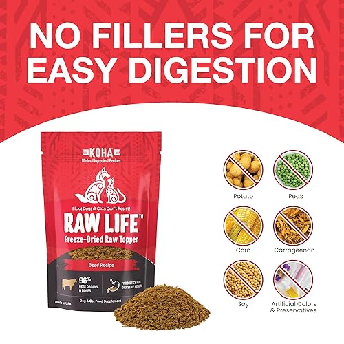 Miniatura 6 de KOHA Raw Life - Carne de res cruda liofilizada para perros y gatos, con alto contenido de proteínas, para comensales quisquillosos con probióticos,
