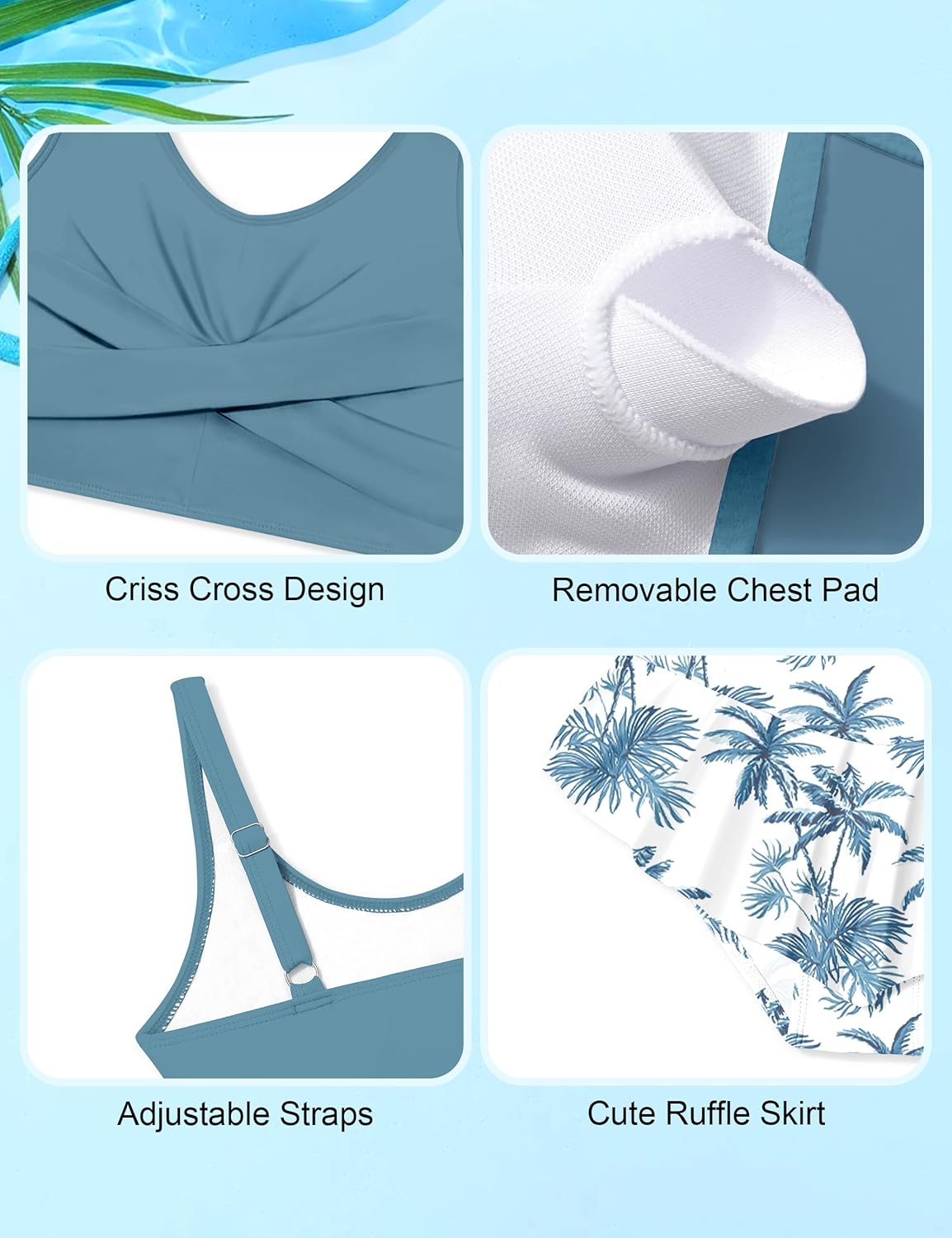 Qaoerde Girls Swimsuit Tropical Print Bikini Set with Ruffle Hem Two Piece Criss Cross Bathing Suits for Girls 7-14 Years - Image 6