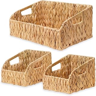 Pantry Organizers, Wicker Baskets for Organizing with Handles, Handwoven...