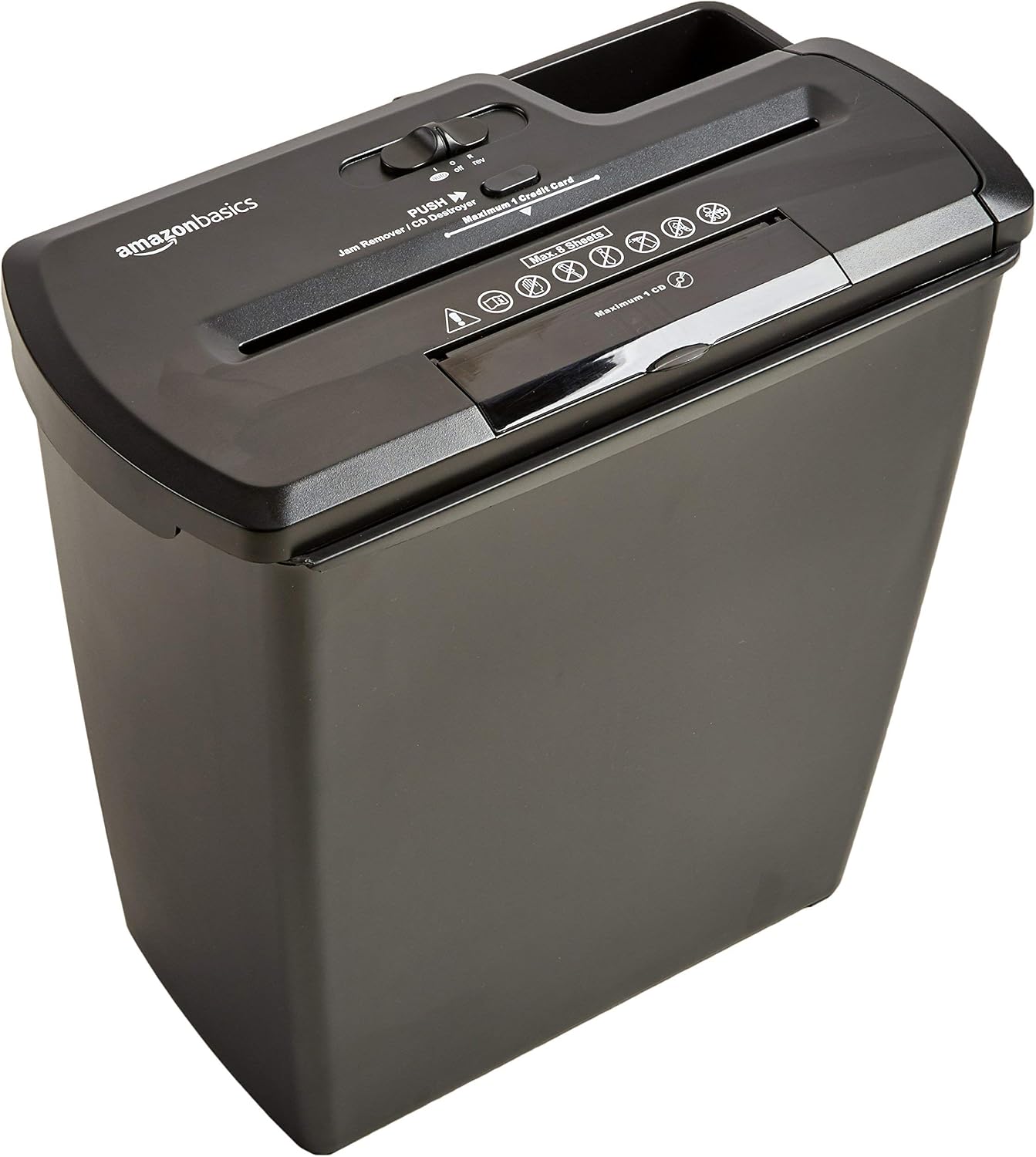 Amazon Basics 8-Sheet Strip-Cut Paper, CD, and Credit Card Shredder (Renewed)