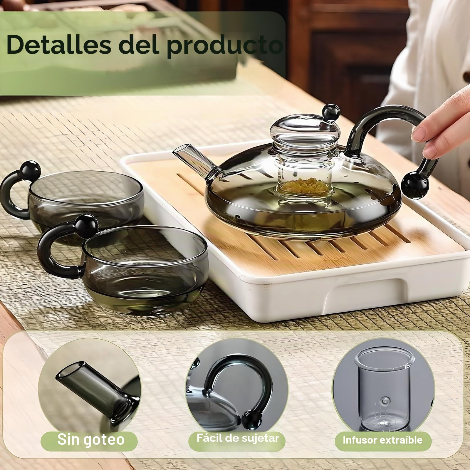 Juego de Tetera con Filtro, con Estufa eléctrica de cerámica e infusor, para Preparar té y café de Hojas Sueltas.