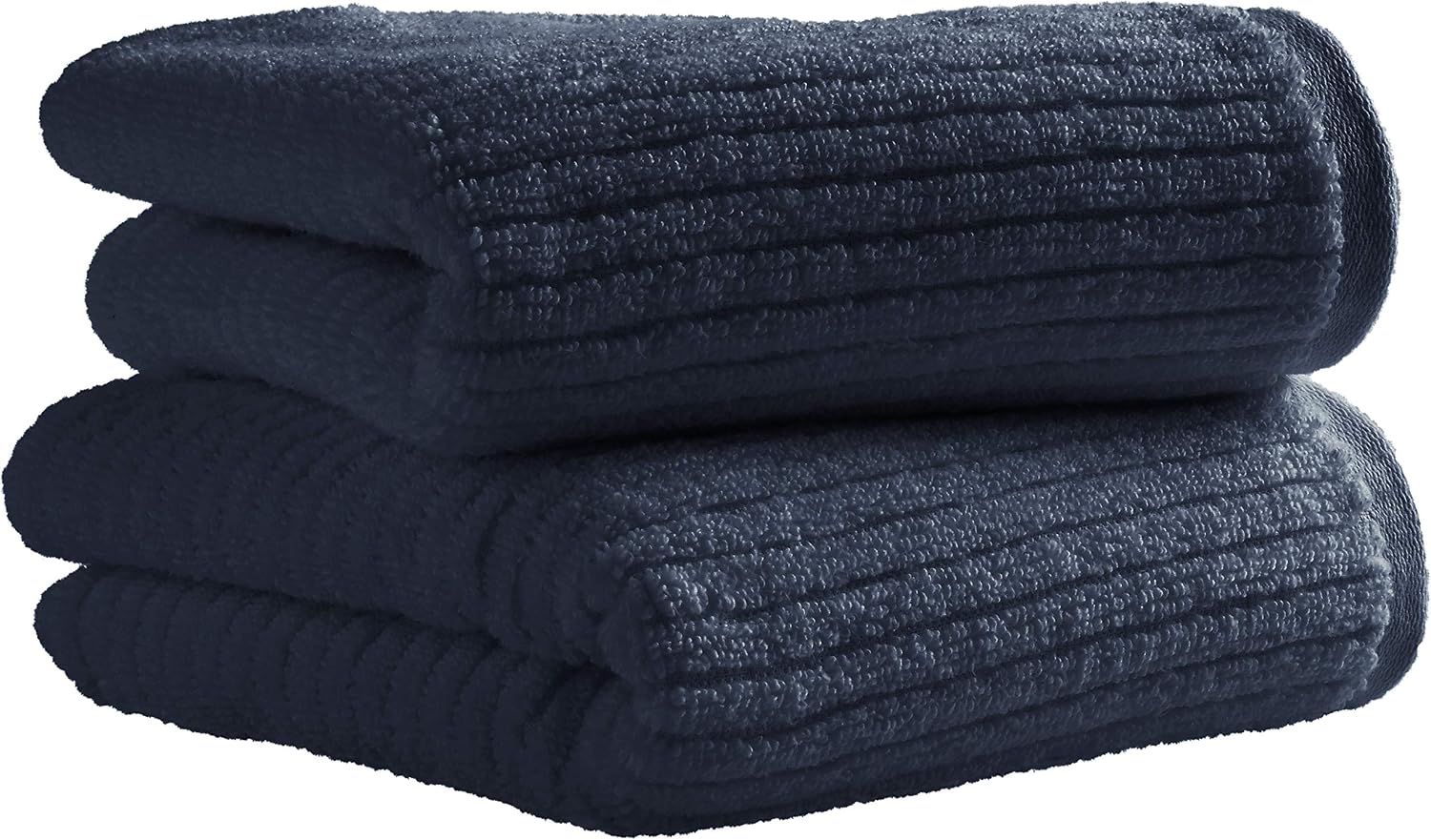 Amazon Brand – Rivet Ribbed Cotton Hand Towel Set, Set of 2, Denim Blue