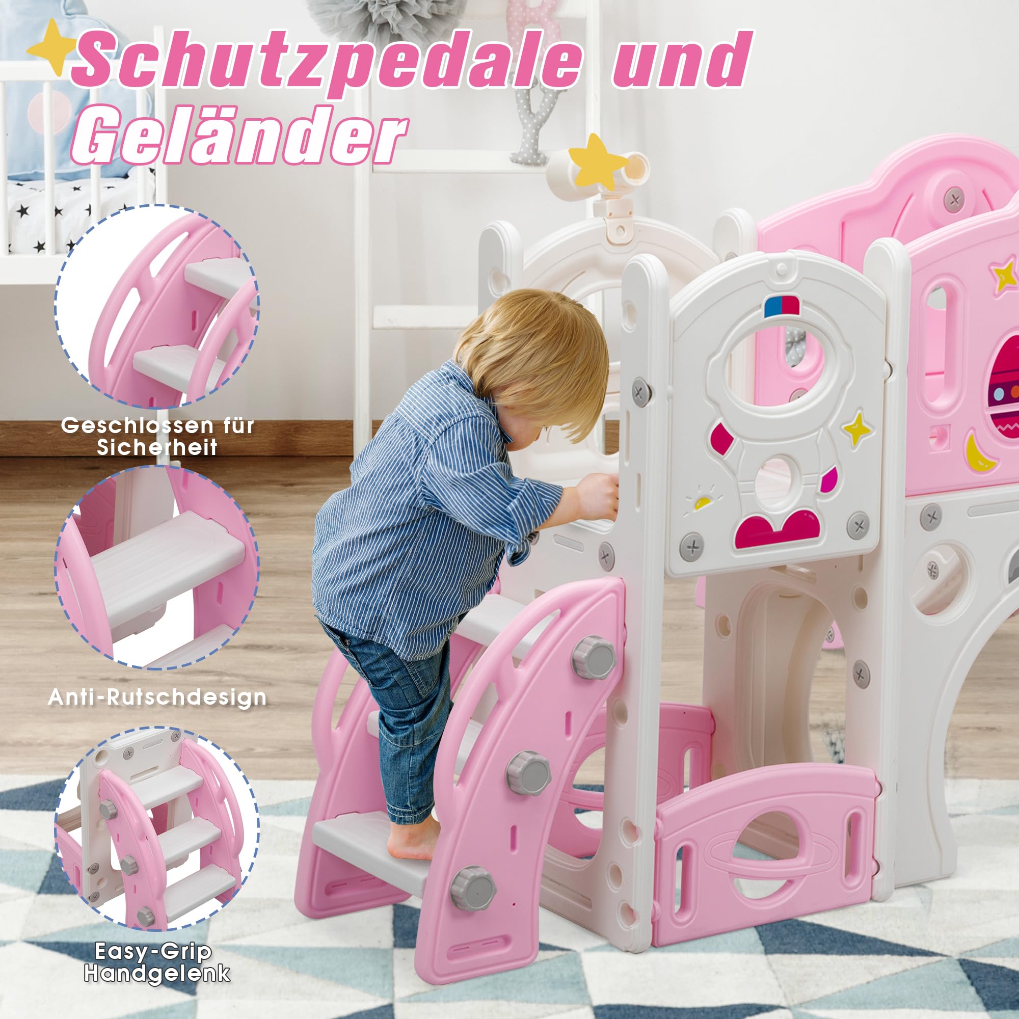 Juego de tobogán para niños 9 en 1 y juego de escalada para patio trasero independiente para niños de 1 a 4 años, con escalera, trastero, túnel, telescopios, caña multifunción