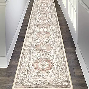 Pauwer Boho Hallway Runner Rug 2x10 Washable Entryway Area Rugs Non Slip Farmhouse Vintage Floor Mat Carpet Runner for Hallways Laundry Room Kitchen Bathroom Bedroom