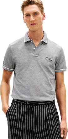 Tommy Hilfiger Mens Short Sleeve Casual Polo Shirts in Regular Fit with Two-Tone Collar and Cuff Designs