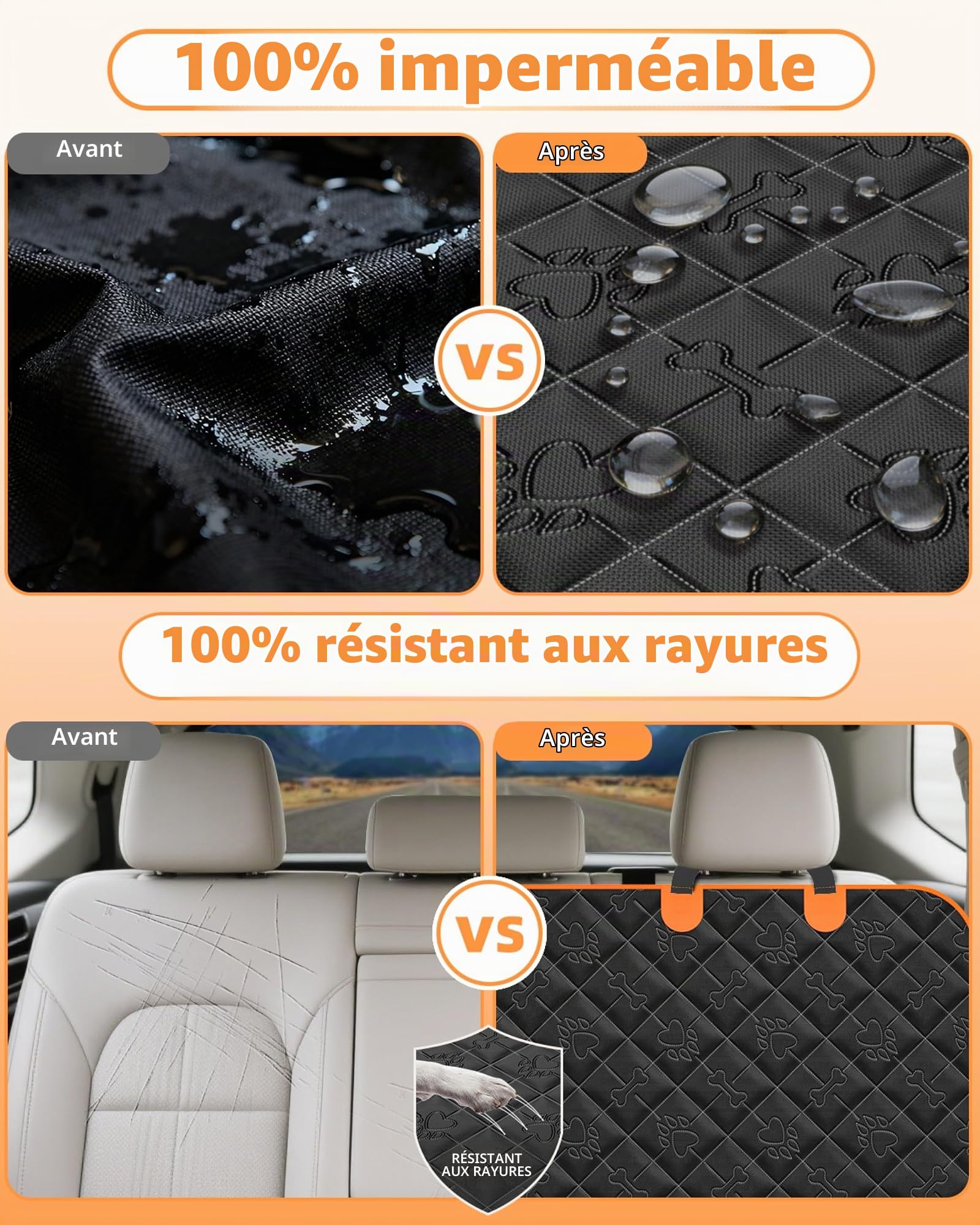 Fond Rigide Protection Voiture Chien Extension Housse Voiture Chien Aux Rayures Imperméable Protection Voiture Chien Siege Arriere avec Ceinture Convient à la Plupart des Voitures SUV Camions