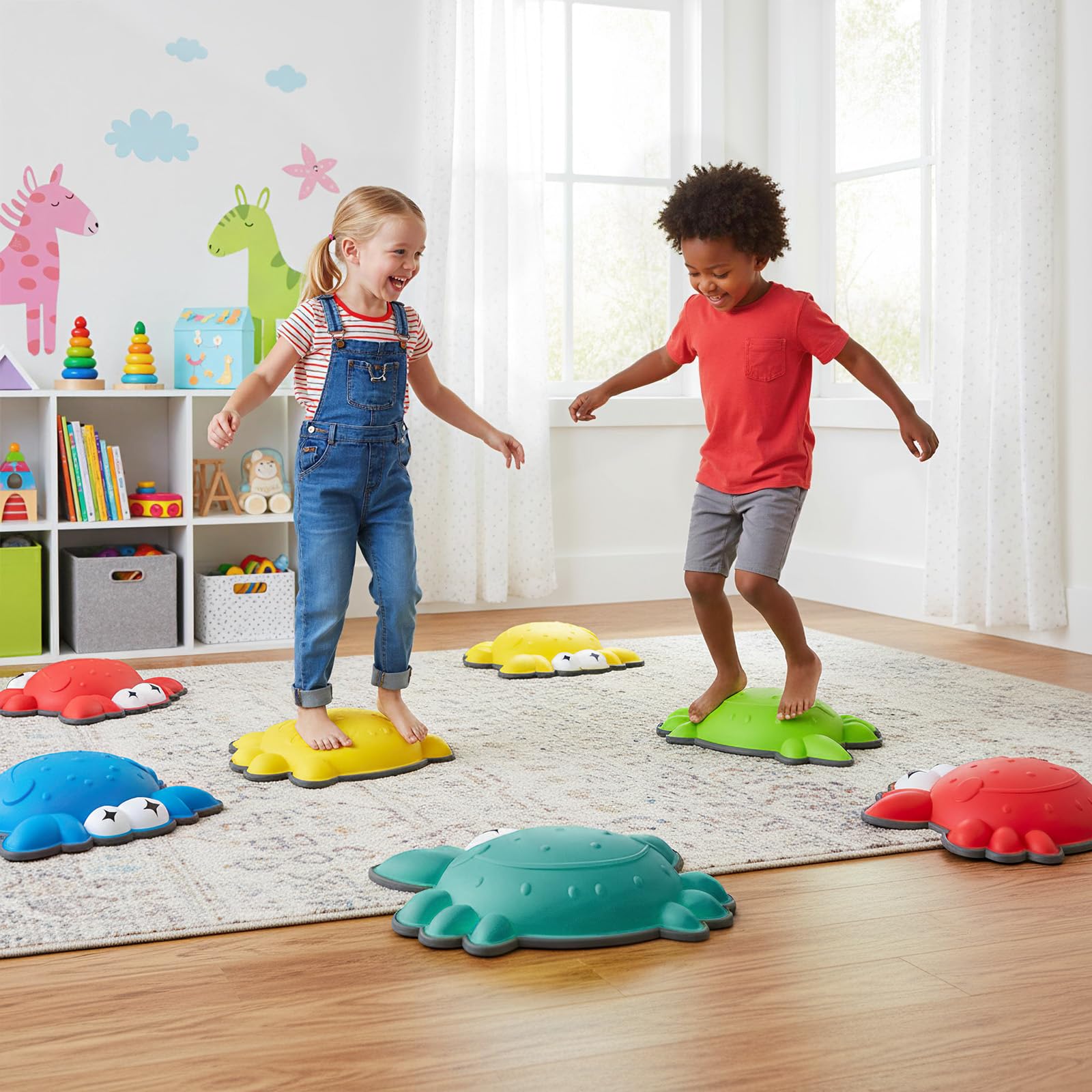 COSTWAY 9 Pierres d'équilibre Empilables Enfant en Forme Crabe avec Bord TPE, Parcours Motricité Enfant avec Motif Antidérapant, Jouet Sensoriel Intérieur & Extérieur, Charge 80kg pour 3 Ans+