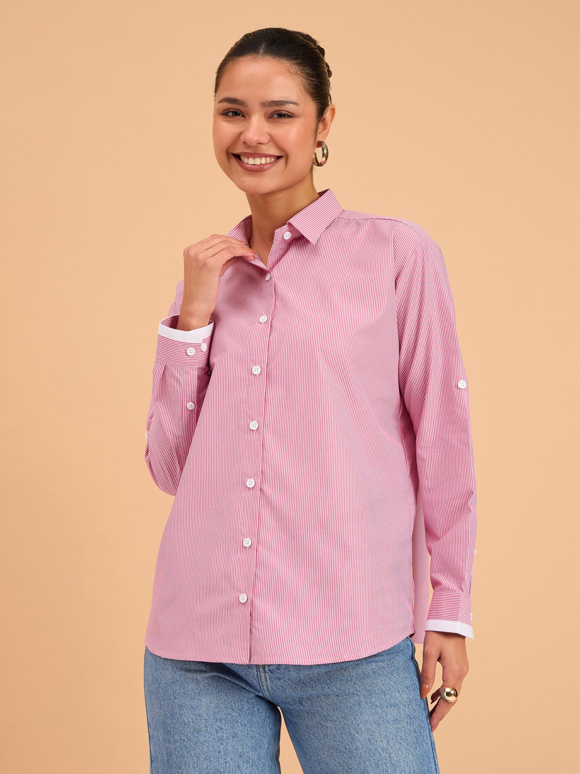 barcino Fuchsia Striped Roll Up Sleeves Shirt - Image 6 thumbnail