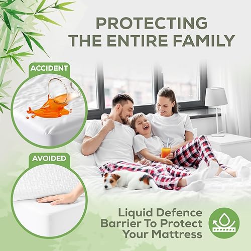 Miniatura 2 de Protector de colchón individual XL de lujo, protector de colchón 100% impermeable y parte superior de viscosa de bambú 100%  Transpirable,