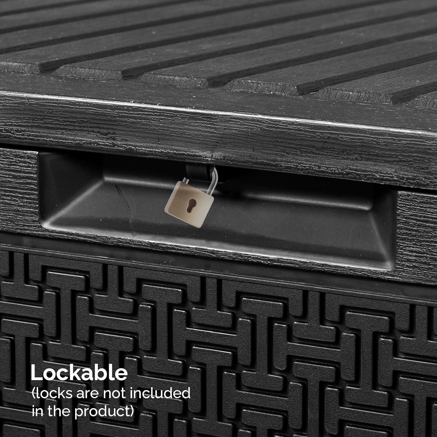 Outdoor Storage Box, 90 Gallon Deck Box, Waterproof Resin Storage Bin for Patio Cushions, Gardening Tools, Lockable, UV Resistant, Black