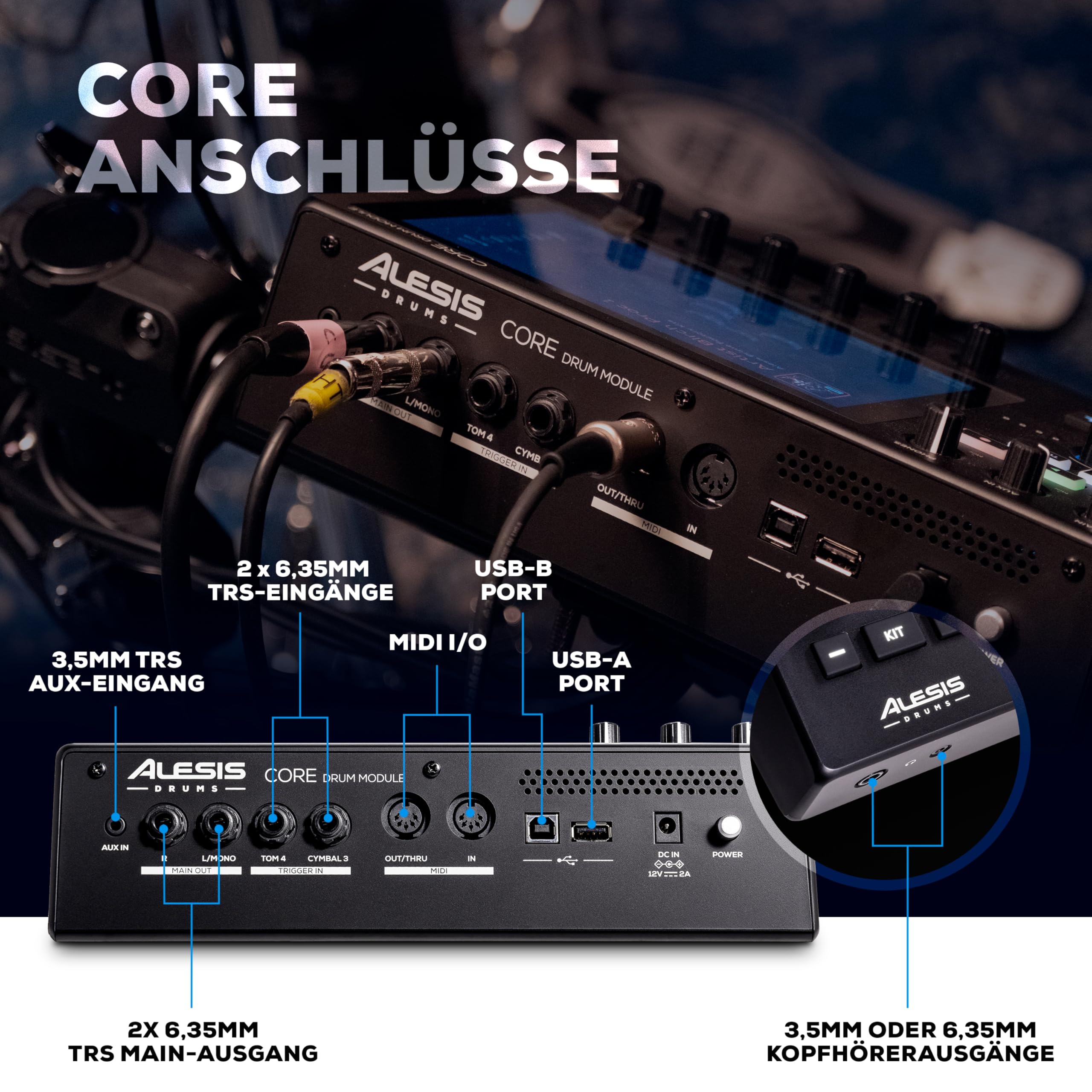 Alesis Strata Core E Schlagzeug mit Touchscreen, Triple Zone Becken, Active Magnetic Hi-Hat, Dual Zone Mesh Heads, 8" Kick, 144K Multikanal-Samples