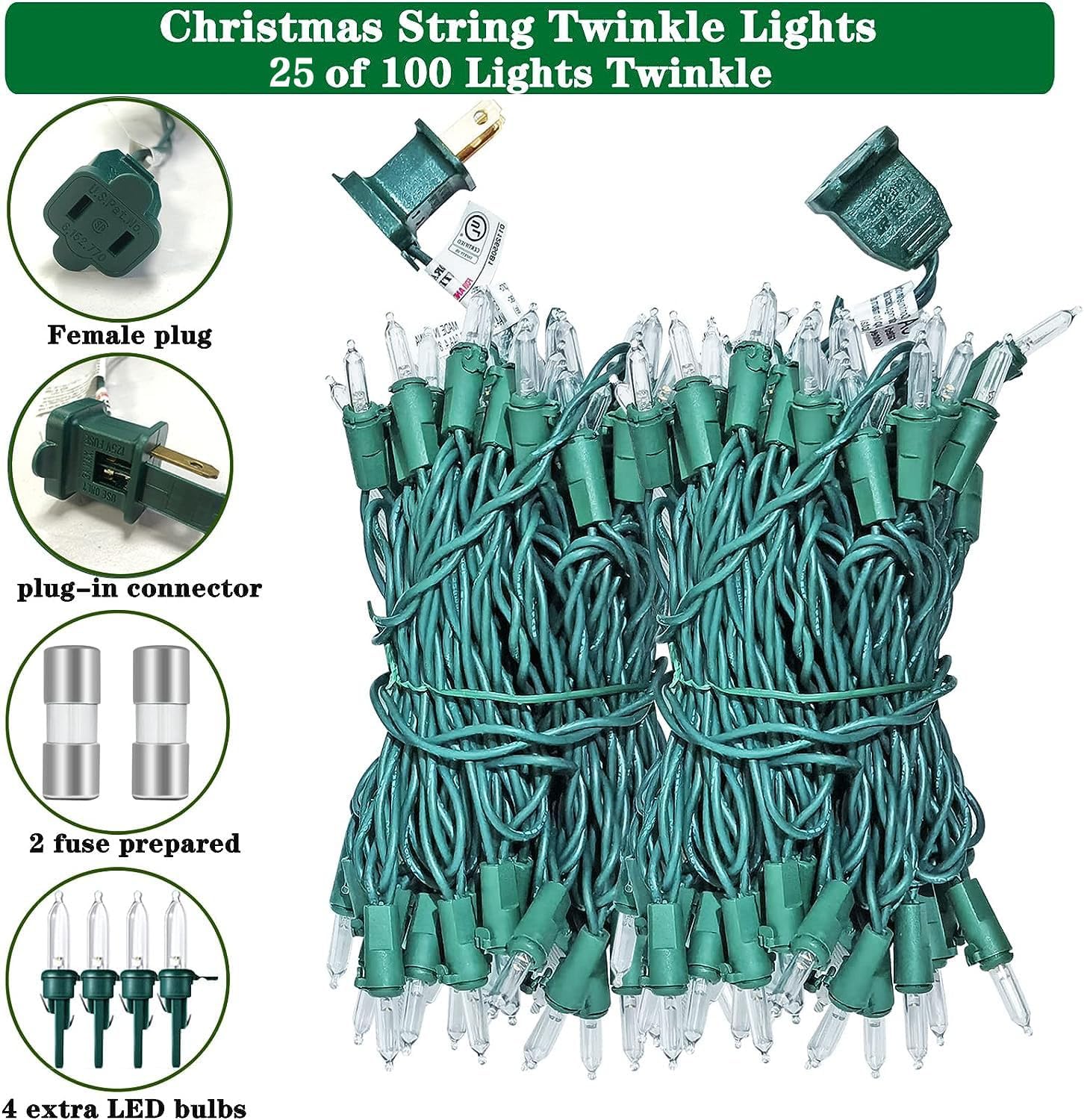 100 LED Christmas Twinkle Lights, 25 of 100 Lights Twinkle, 33ft Mini Christmas String Lights for Indoor & Outdoor, Connect up to 22 Sets End to End for Christmas Tree, Party, Home (Warm White)