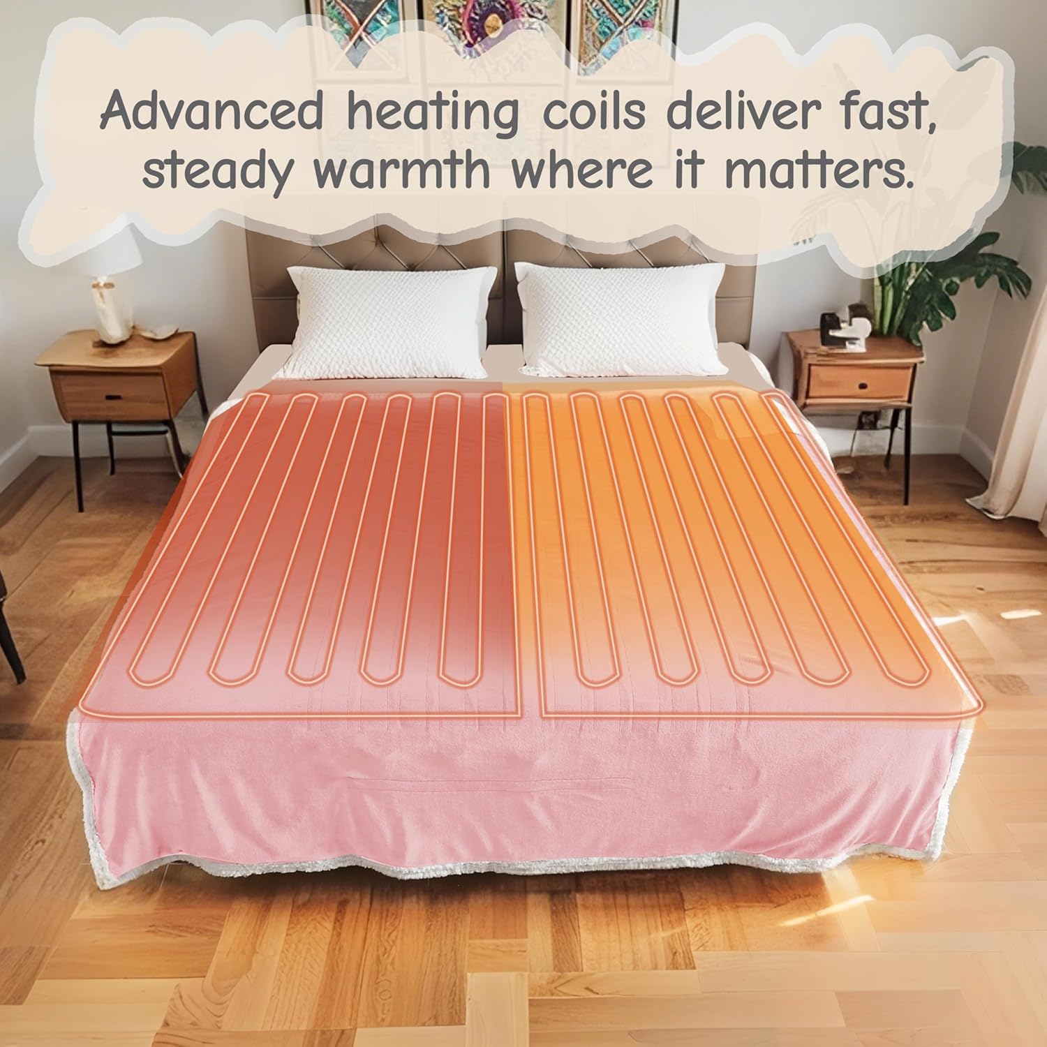 Electric Heated Blanket Throw Size 50"x60", Soft Flannel with Overheat Protection, 9 Adjustable Heat Settings & 10-Hour Auto-Off Timer, Fast Heating for Winter Comfort, Pink - Image 5