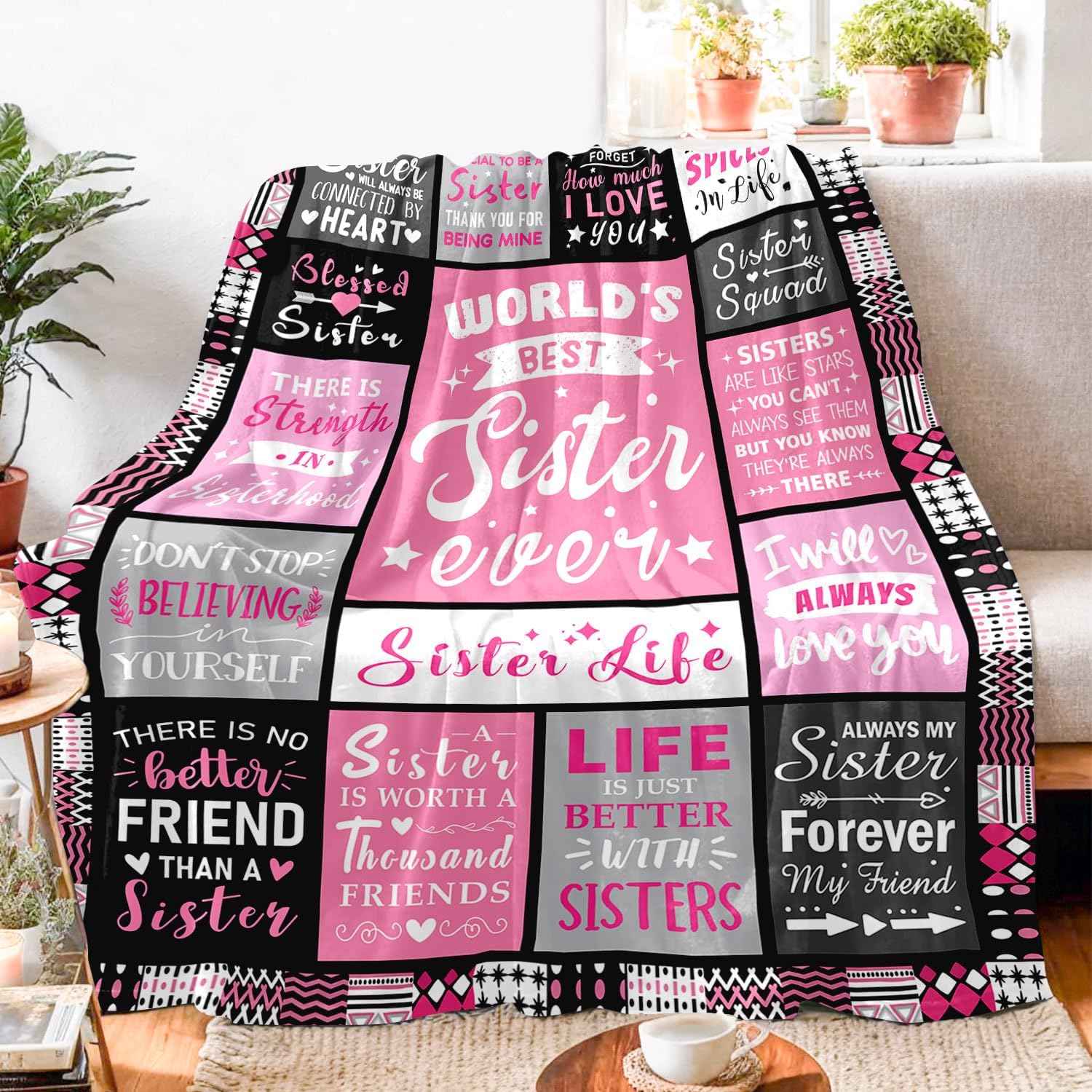 Sisters Blankets Gifts from Sister - Sister Birthday Gifts - Christmas Valentines Graduation Mothers Day Birthday Presents for Sis Adult - Big Sis Presents for Girl - Sisters Blanket 60"x80"
