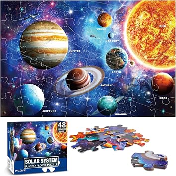 Jumbo Floor Puzzle for Kids Ages 4-8,Solar System Jigsaw Puzzles,48 Piece Space Large Puzzles for Toddler Ages 3-5,Preschool Learning Planets Toys Christmas Birthday Gift for Boys Girls | Learn the Planets,Extra-thick Cardboard,Preschool Learning Toy,35x24 in Completed,Ages 3-8,Birthday Gift for Boys and Girls