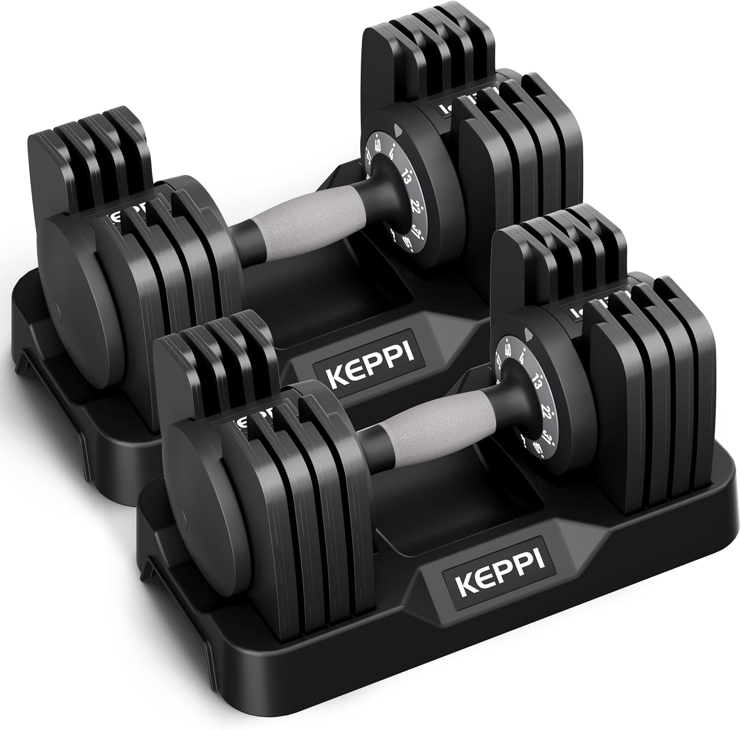 Keppi Adjustable Dumbbells Set-25lb/40lb/55lb/60lb, Anti-Slip Metal Fast Adjust Weight Handle, Exercise & Fitness for Full Body Workout - Adjustable Dumbbell Series