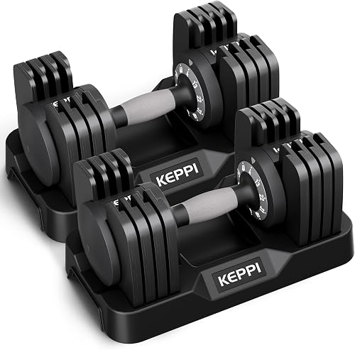 Keppi Adjustable Dumbbells Set of 2, 5-in-1 4-40 lbs for Home Gym with 1-Sec Adjustment and Tray Keppi Adjustable Dumbbells Set of 2, 5-in-1 4-40 lbs for Home Gym with 1-Sec Adjustment and Tray