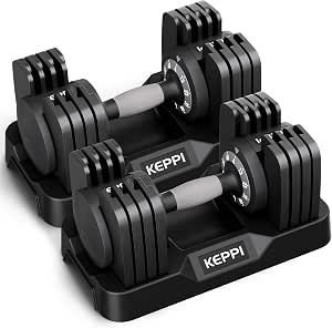 Keppi Adjustable Dumbbells Set - 25lb/40lb/55lb/60lb, Space-Saving, Quick-Adjust, Anti-Slip Handle
