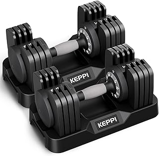 Keppi Adjustable Dumbbells Set-25lb/40lb/55lb/60lb, Anti-Slip Metal Fast Adjust Weight Handle, Exercise & Fitness for Full Body Workout - Adjustable Dumbbell Series