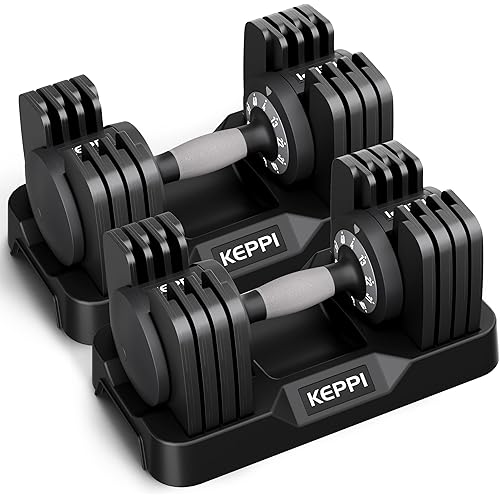 Keppi Adjustable Dumbbells Set-25lb/40lb/55lb/60lb, Anti-Slip Metal Fast Adjust Weight Handle, Exercise & Fitness for Full Body Workout - Adjustable Dumbbell Series