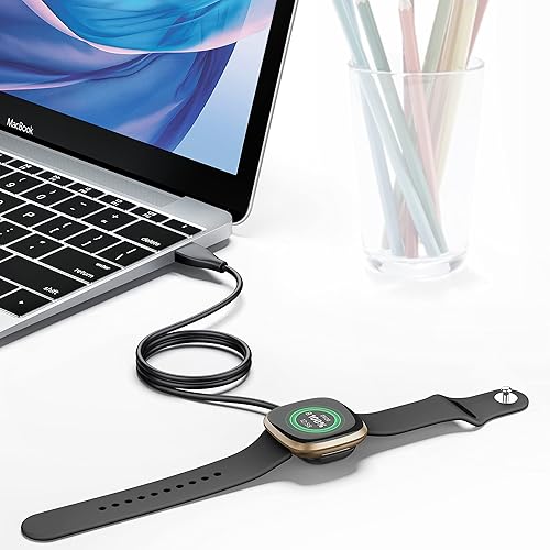 Miniatura 5 de Paquete de 2 cargadores de reloj compatibles con Fitbit Versa 4Versa 3Sense 2Sense, cable de carga USB de repuesto, base de carga portátil para