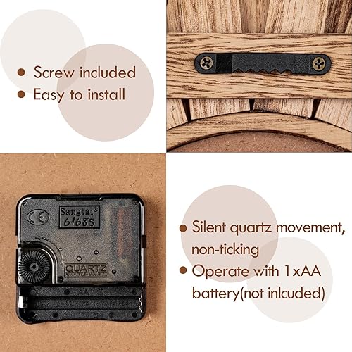 Miniatura 4 de Honiway Reloj de pared a pilas de 12 pulgadas, de madera rústica, bohemio, con diseño de explosión de sol, reloj de pared decorativo silencioso sin