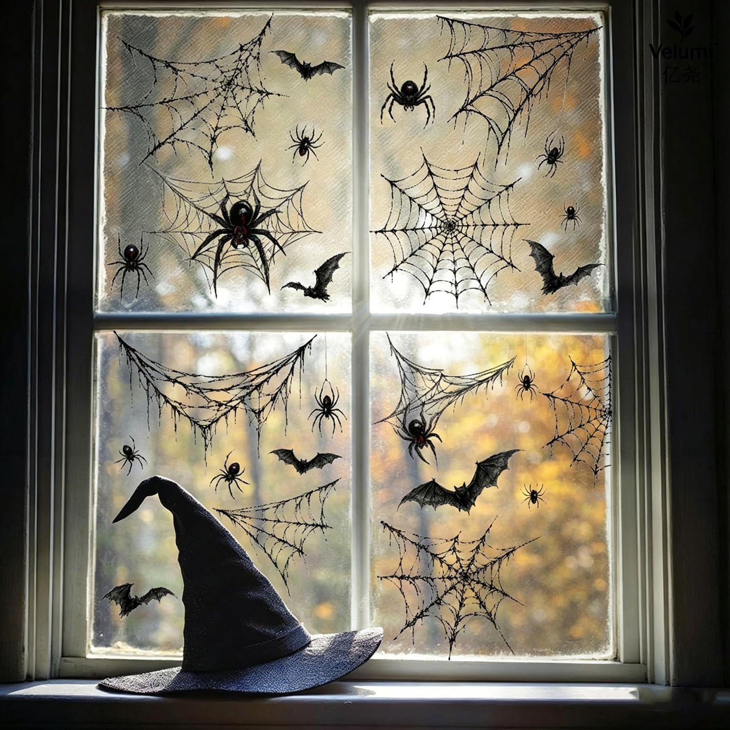Autocollants fenêtre Halloween toile d'araignée pour décorer la salle de classe ou la maison