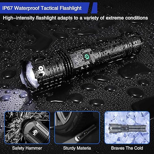 Miniatura 7 de JAY-PARK Linternas recargables de 1000000 lúmenes, linterna LED con pantalla de alimentación digital y zoomable, linternas de alto lumen súper