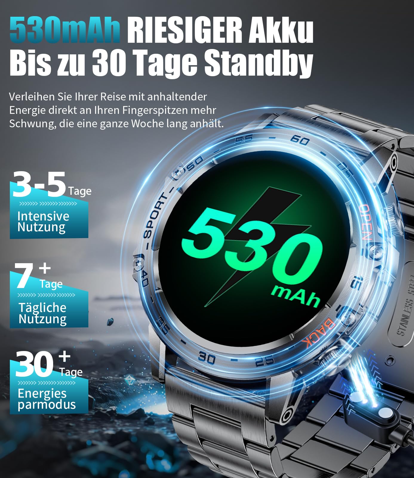 LIGE FV10 Orologio da Uomo con Batteria 530 mAh - Dettaglio
