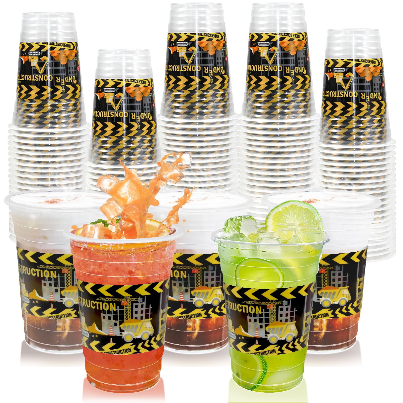 60 Pieces 16oz Construction Birthday Party Supplies, Disposable Plastic Cups for Boys Themed Decorations