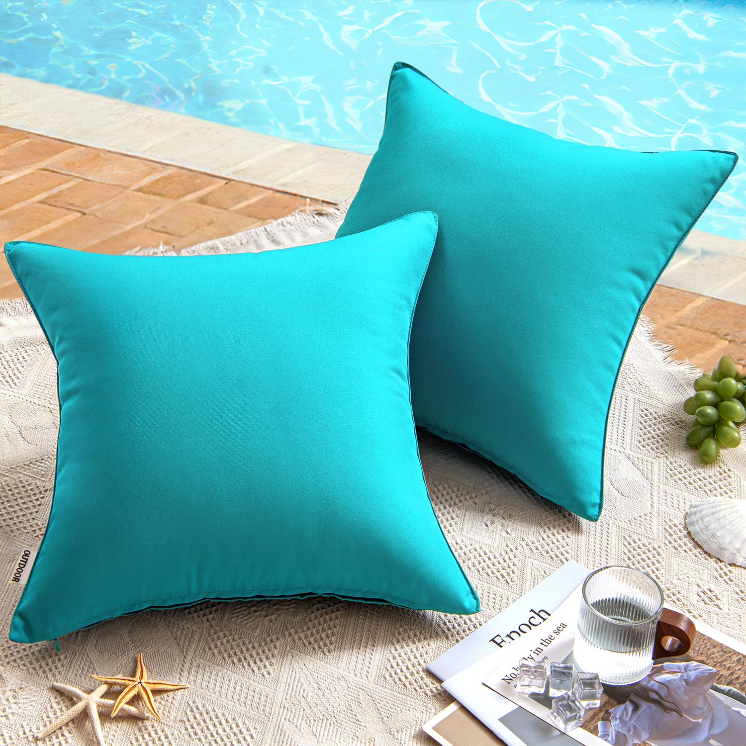 MIULEE Pack of 2 Decorative Outdoor Waterproof Pillow Covers Square Garden Cushion Sham Throw Pillowcase Shell for Patio Tent Couch 16x16 Inch