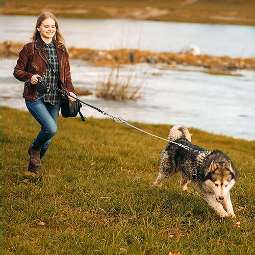 Miniatura 6 de Correa retráctil de 16 pies para perros de raza grande de hasta 110 libras con una cuerda de alambre extensor desmontable a prueba de mordidas