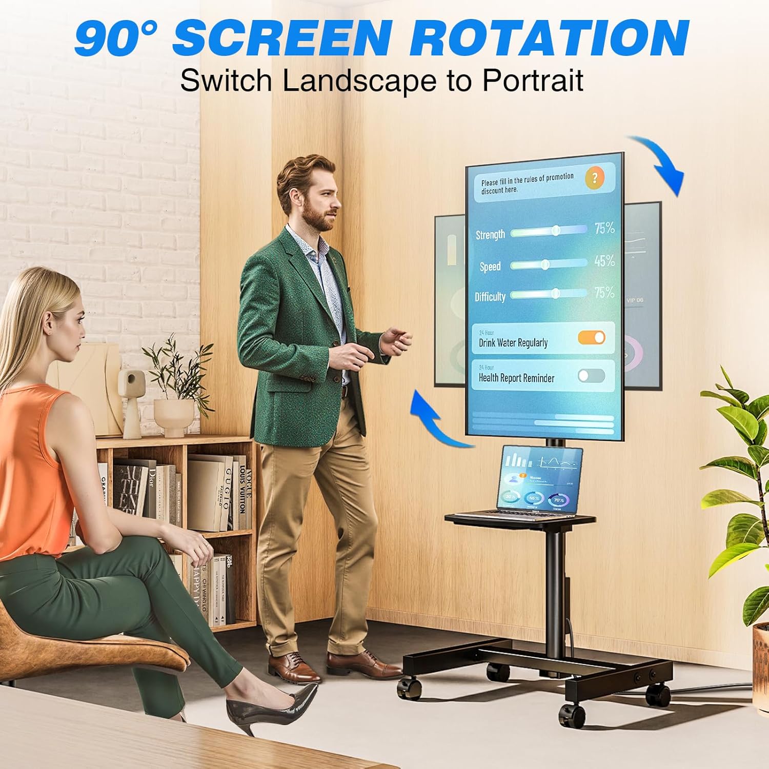 Rfiver Mobile TV Stand 90 Degree Screen Rotation