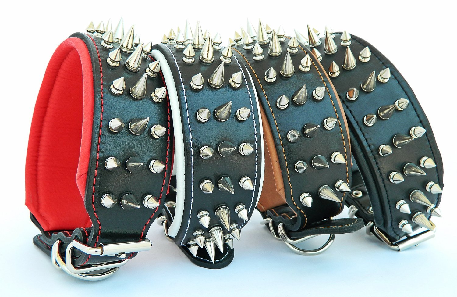 Bestia Danger Echtleder Hundehalsband mit Schraubspitzen und Leder Innenpolsterung. 6,5 cm breit