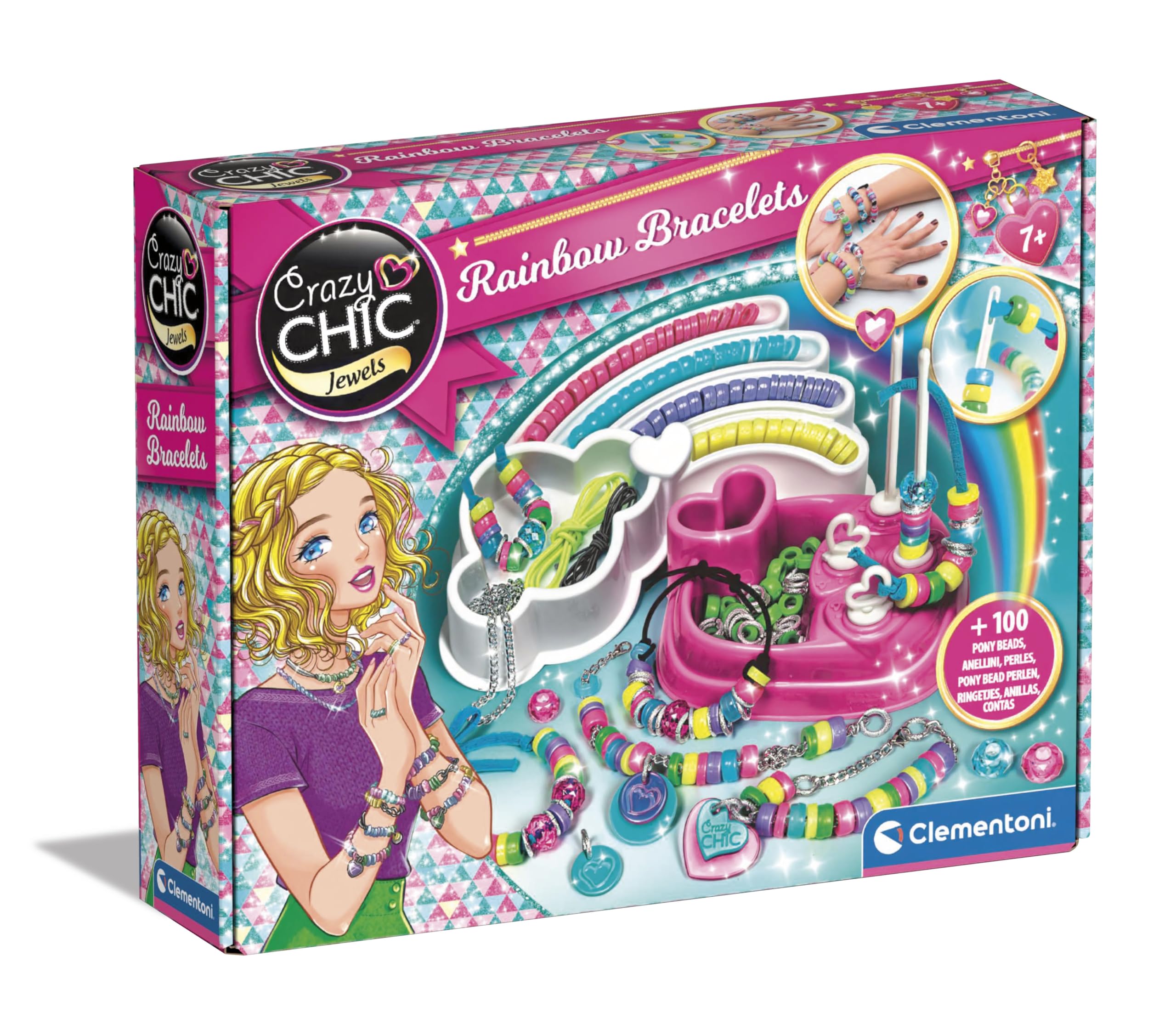 Clementoni Crazy Chic - Rainbow Bracelets, Giochi Creativi per Bambini 7+ Anni, Kit Braccialetti Fai da Te Bambina, Idea Regalo per Creare Bracciali Unici e Personalizzati, Made in italy, 15180