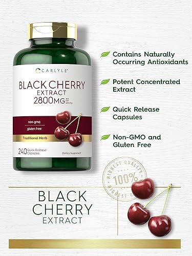 Miniatura 3 de Carlyle Concentrado de extracto de cereza negra | 240 cápsulas | Fórmula sin OMG y sin gluten | Suplemento de serotina Prunus