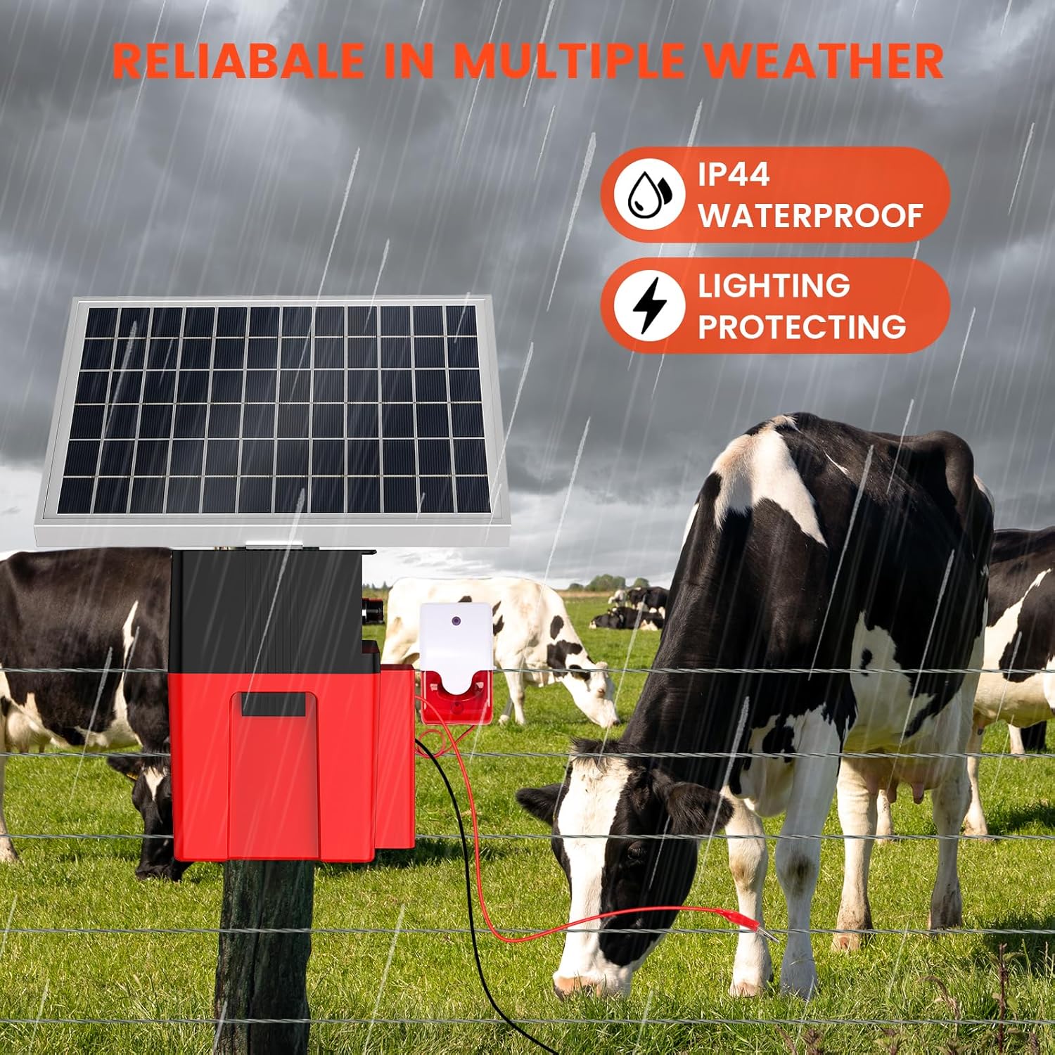 Solar-Powered Electric Fence Charger with Alarm,1.2 Joule Output, Up to 20 Miles Coverage,12000mAh Battery &10W Solar Panel Energizer for Livestock & Predator Deterrence
