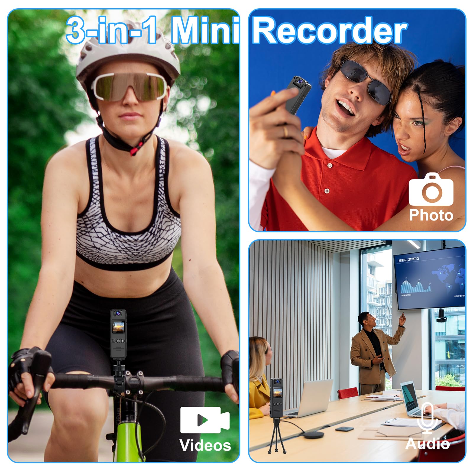 Mini Camara Deportiva, Cámara Corporal con Grabación de Audio y Vídeo,Cámara Accion 1080P con Pantalla 1.3",Lente de 180°,Visión Nocturna,POV Cámara Casco Moto Mini Vlog Camera Video Bodycam