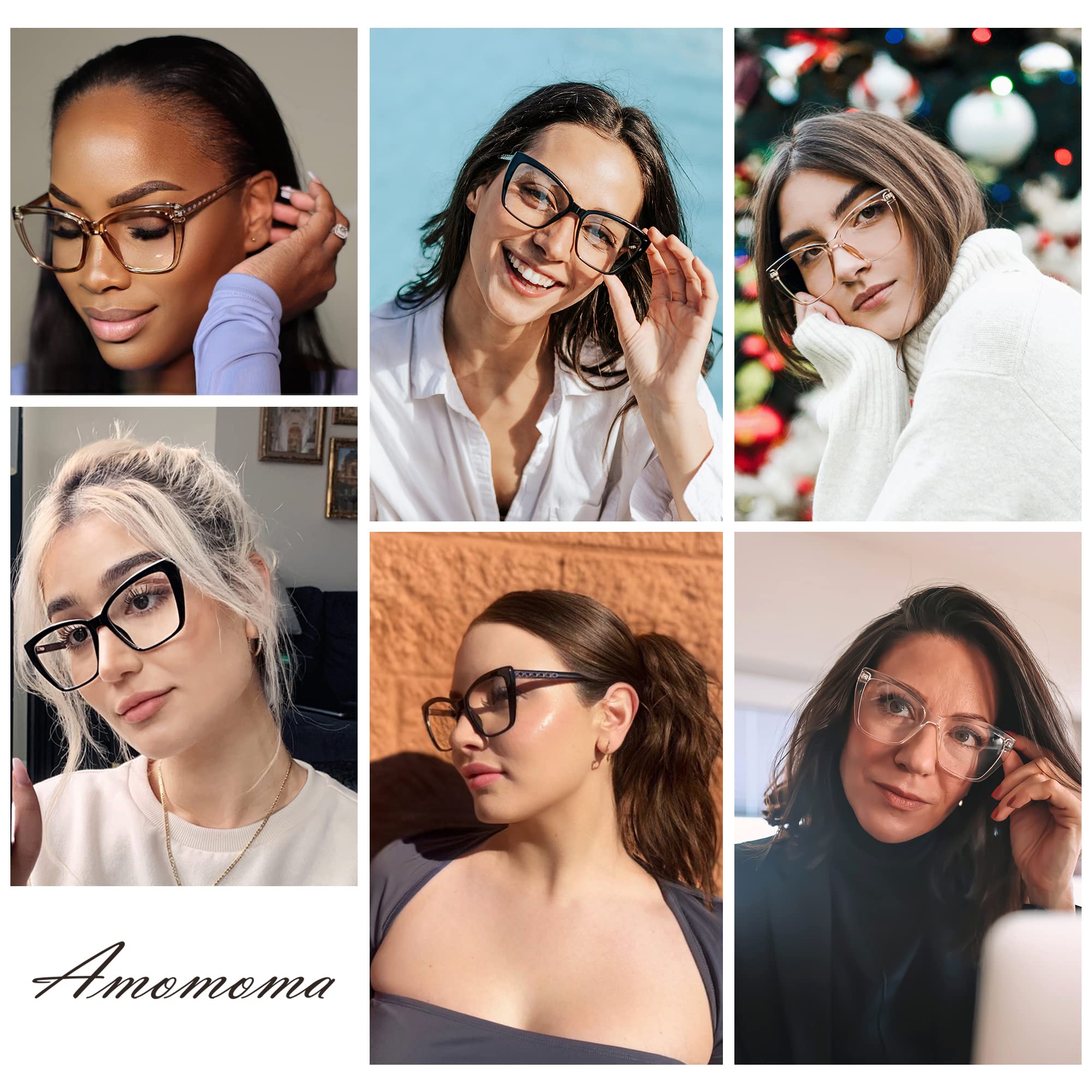 AMOMOMA Trendige TR90 übergroße Blaulicht-Lesebrille für Damen, stilvolle quadratische Katzenaugenbrille AM6031