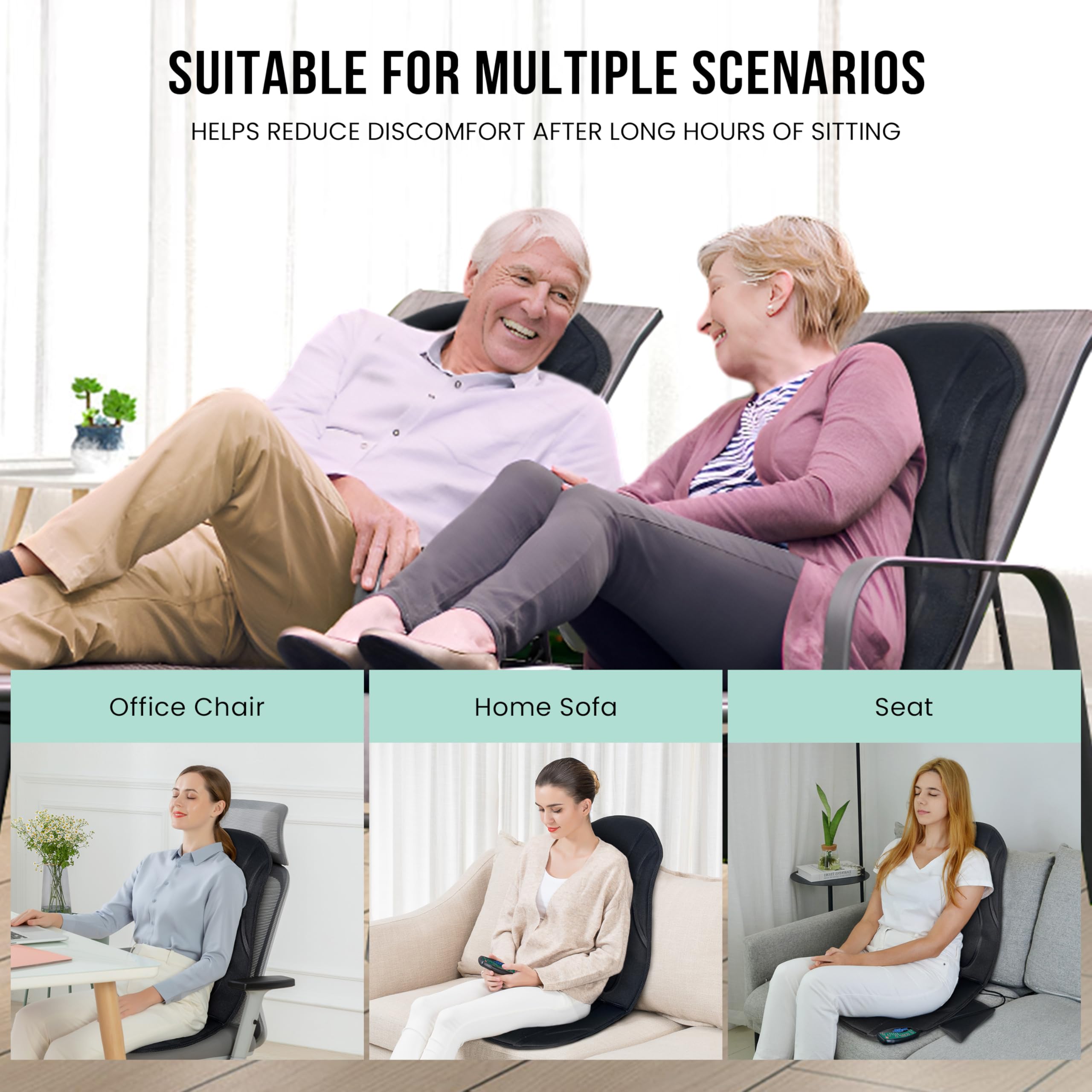 Snailax Housse de siège de massage avec fonction chauffante et vibrante, 8 moteurs de vibration, appareil de massage pour le dos, coussin de siège pour la maison, le bureau ou comme cadeau