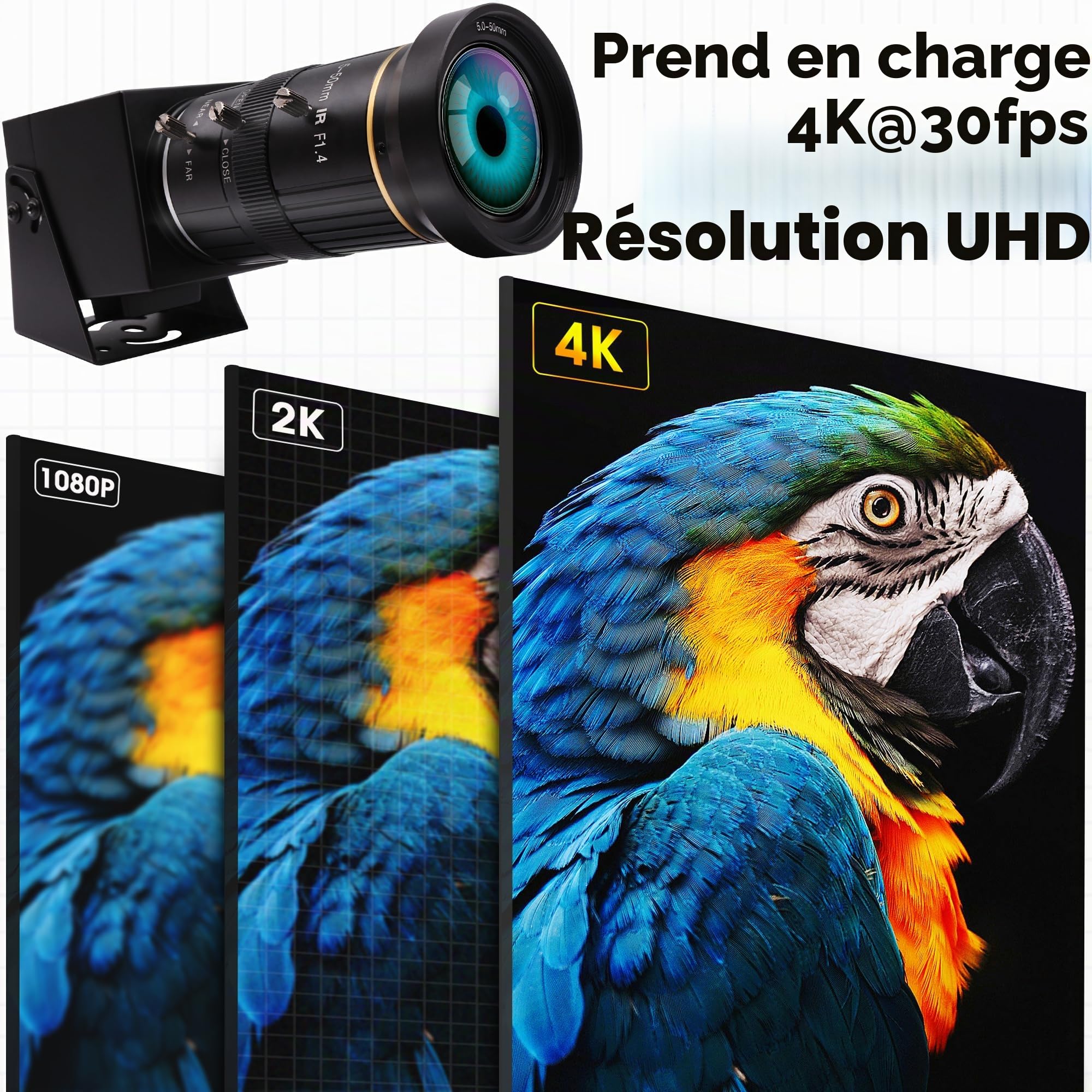 ELP Caméra USB 4K HDMI avec Zoom Optique 10X 5-50mm - Caméra de Vidéoconférence Ultra HD 2160P pour Ordinateur, Webcam Plug and Play pour Windows, Linux, Android