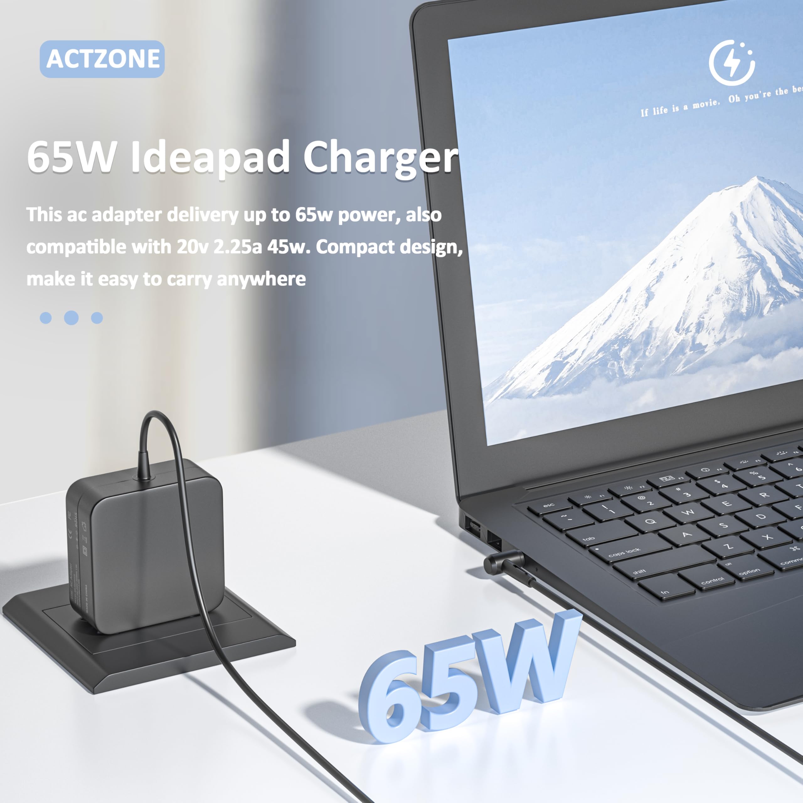 65W Ac Adapter Power Cord Compatible with Lenovo IdeaPad 100S 110 110S 120 120S 310 320 330S S340 510 710S, Flex 4 1470 1580 1130 Flex 5 1570 1470 ADL45WCC ADLX65CCGU2A PA-1450-55LL Laptop Charger